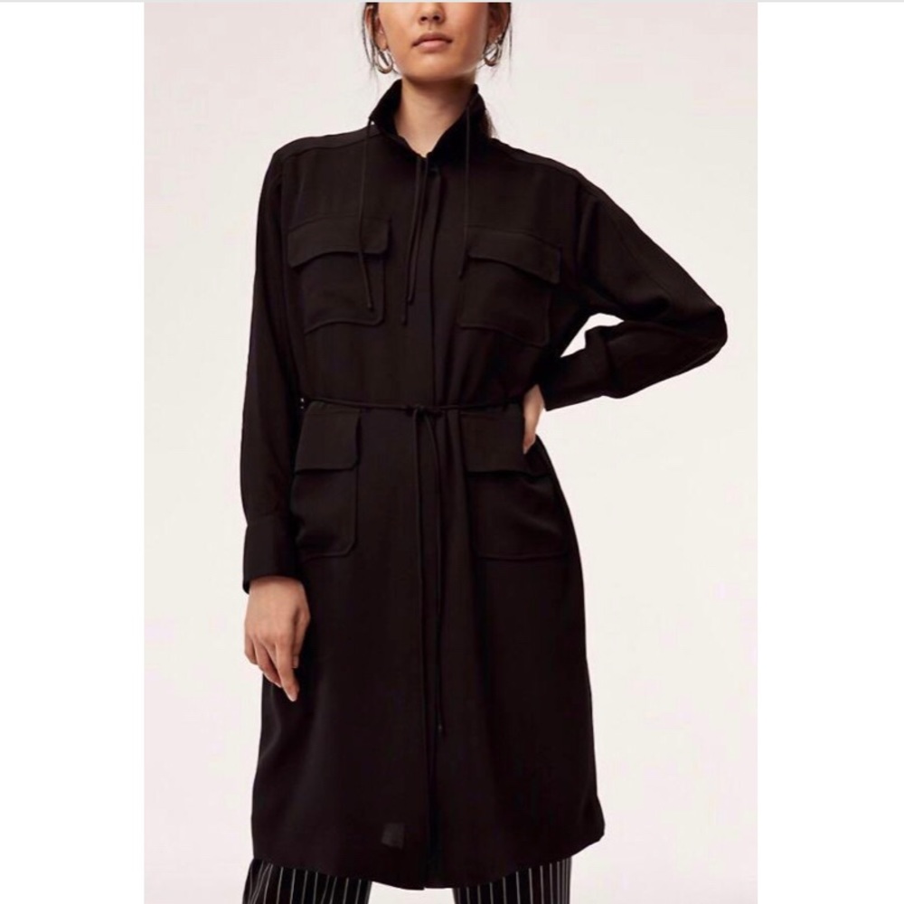 Babaton Howitt Dress Womens Black Long Sleeve Belted Silk Shirt Dress Size Small
